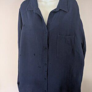 NWT Beach Lunch Lounge Collection Navy "Alessia" Button Down Cotton Top 2X